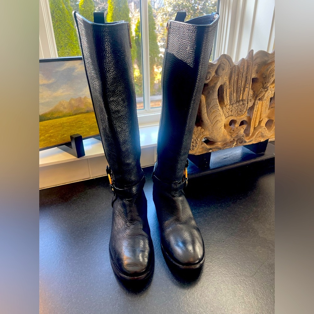 TORY BURCH Amanda Riding Boots with Gold-tone side zipper SZ 9